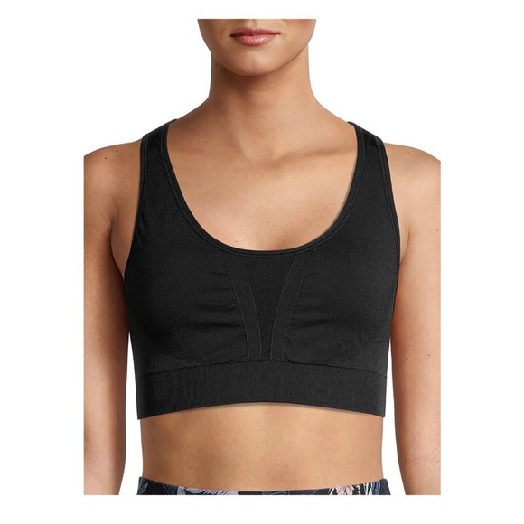 NWT Avia Women Active Wear Racerback Fashion Black Stretchy Sports Bra SZ Large - Picture 2 of 6